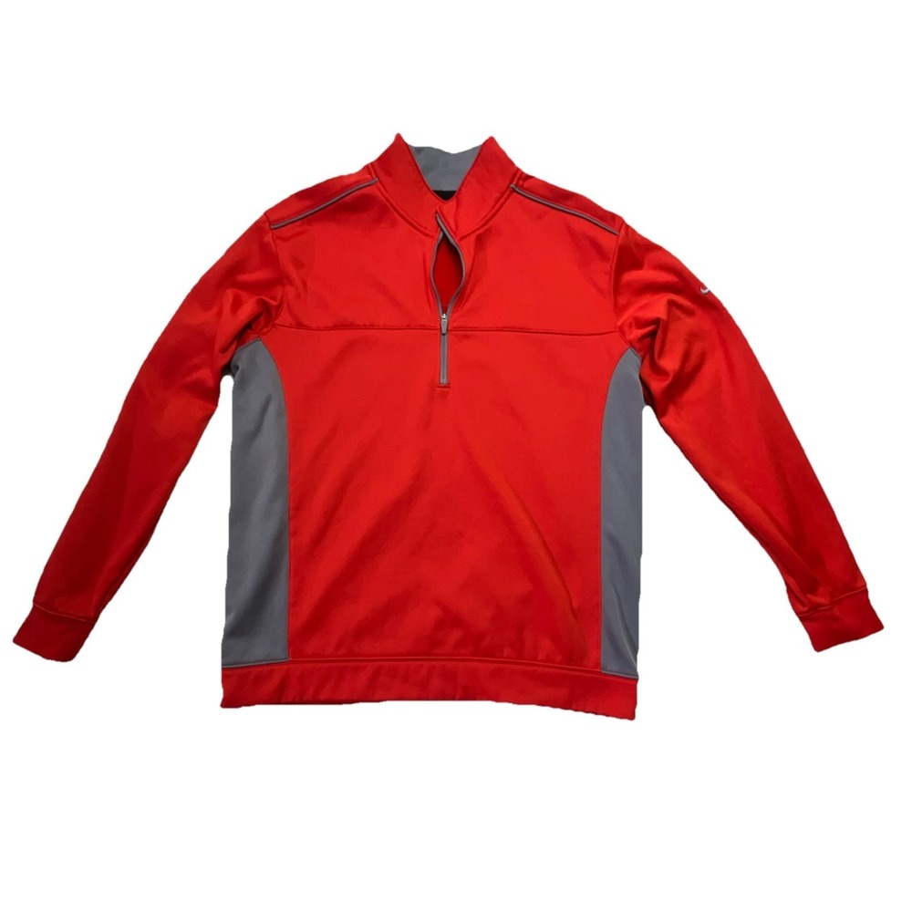Nike Tour Performance Therma-Fit 1/4 Zip Long Sleeve Mock Neck Polo Red Gray M
